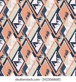 rhombic Geometric figures motley checkered seamless pattern set, grunge scratches and attrition texture. Trendy background, wallpaper, wrapping paper, textile, print, layout