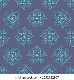 Rhombic ornament in turquoise and lilac colors. The pattern is similar to the Turkish style. Vector illustration suitable for textiles, interior, tiles