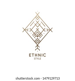 Rhombic sacred symbol. Vector logo of nature geometric elements. Outline icon of abstract landscape - business emblem for design cards, packaging, zen, ecology, health concepts, yoga Center.