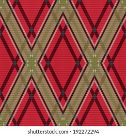 Rhombic seamless red and green vector pattern as a tartan plaid