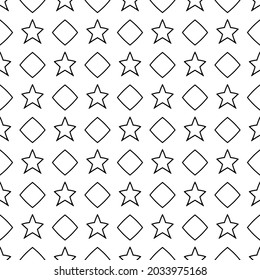 Rhombs and stars packing pattern. Vector monochrome seamless in one shapes.