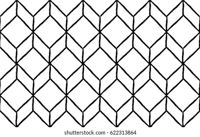 rhombus mão abstrata desenhar padrão sem costura. Ziguezague, onda. Linhas pretas no fundo branco. eps10