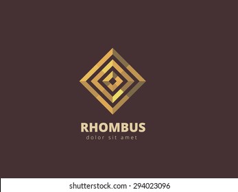 Rhombus abstract metal logo design template. Business infinity symbol. Gold looped infinity shape. Vector illustration.