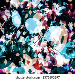 Rhombus and bubbles. Dynamic seamless texture. Abstract vector background for web page, banners backdrop, fabric, home decor, wrapping