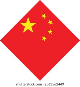 Rhombus China Flag with Red Color and Five Yellow Star