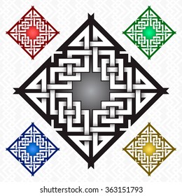 Rhombus cruciform logo template in Celtic knots style. Tribal tattoo symbol. Silver ornament for jewelry design and samples of other colors.