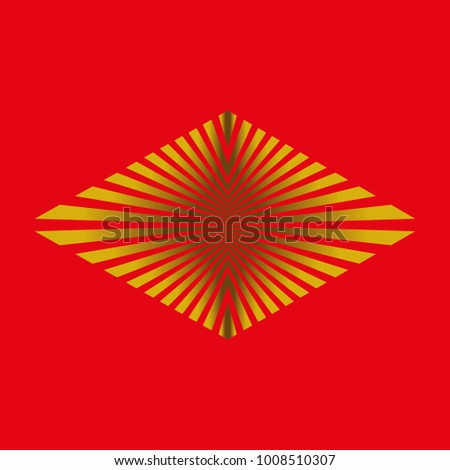 rhombus for decoration from golden lines with red background