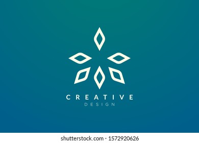 Rhombus designs are arranged into geometric flower shapes. Modern minimalist and elegant vector illustration. Can be used for labels, brands, icons or logos