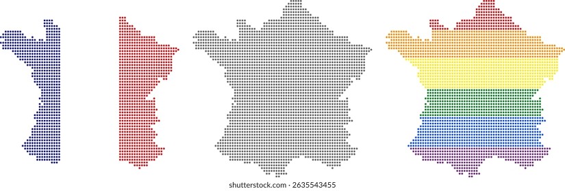 Rhombus dots France map. French dotted pixel map in flag, grey and LGBT pride colors. Vector illustration. Not AI Generated