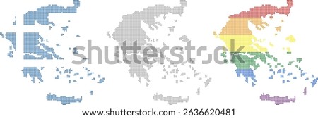 Rhombus dots Greece map. Greek dotted pixel map in flag, grey and LGBT pride colors. Vector illustration. Not AI Generated