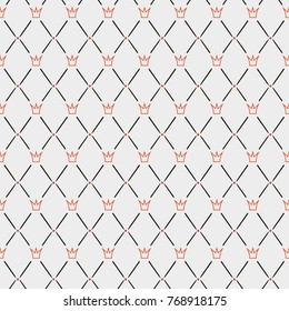 Rhombus elegant noble seamless pattern with crown. Graceful royal background. Geometric gird vector ornament texture.