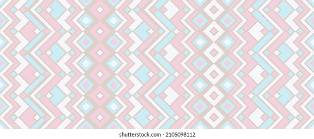 Rhombus elements ethnic tribal motifs vector geometric pattern. Embroidery batik patchwork mexican ornament. Rug repeating pattern. Interior abstract decor ornament. Cute background.
