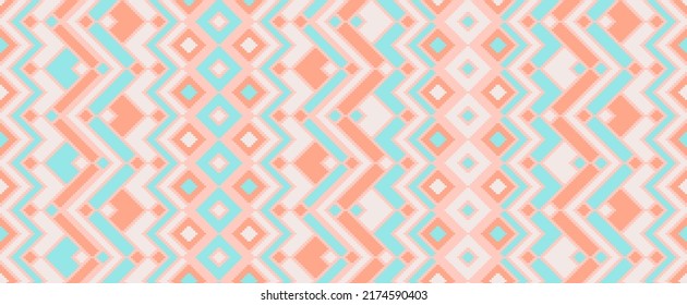 Rhombus elements ethnic tribal motifs vector geometric pattern. Mosaic chevron texture aboriginal ornament. Fabric repeating pattern. Interior modern decor ornament. Ikat tribal design.