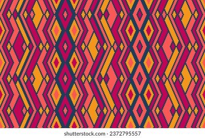 Rhombus elements ethnic tribal motifs vector geometric pattern. Embroidery batik patchwork native indian ornament. Carpet repeat pattern. Fashion oriental ornament. Ancient folk print.