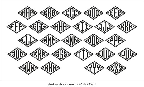 Rhombus Extendido Monograma 3 Letras Alphabet Font Logotipo Bordado