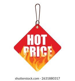 Étiquette de vente flambant de losange et autocollant d'offre de prix chaud. Template publicitaire de cadre de feu pour des promotions spéciales, des remises et des offres d'achat. Etiquette de prix marketing avec design de flamme. 