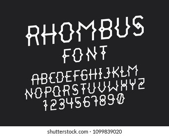 Rhombus font. Vector alphabet letters and numbers. Typeface design. 