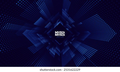 Rhombus Frame Border Blue Lights DJ Party Flyer Background. Rectangle Tunnel Big Data Backdrop. Abstract Blue Digital Background. Computer Digital Tunnel Technology Vector Illustration.