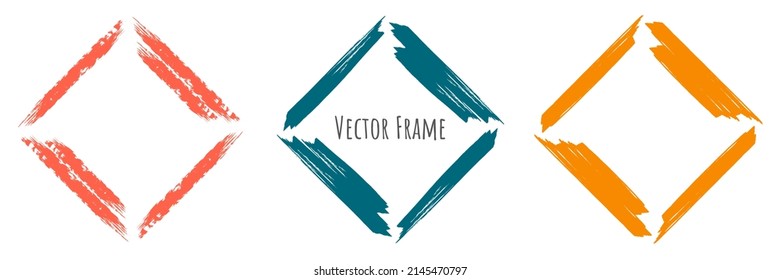 Rhombus frame. Brush stroke, hand drawn frame for logo design, banner, postcard. Vector illustration.