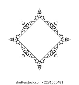 Rhombus frame in eastern tradition. Stylized with henna tattoos decorative pattern for decorating covers for book, notebook, casket, magazine, postcard and folder. Simple mandala, Wedding design