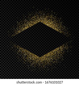 Marco de Rhombus con brillo dorado sobre fondo transparente oscuro. Fondo vacío. Ilustración vectorial.