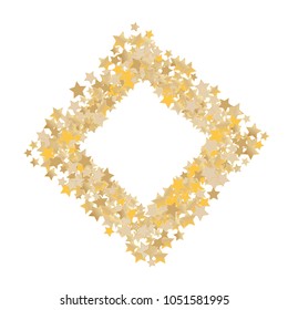 Rhombus frame from golden stars confetti. Randomly gradient elements. Densely scattered stars. Glitter Vector illustration for invitation greeting cards, holiday celebration 