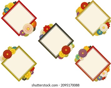 Rhombus frame set with colorful Japanese style chrysanthemum decoration