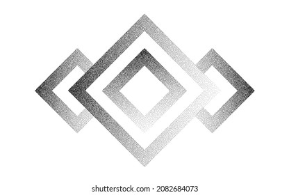 Rhombus frames grain pattern background. Black noise dots rhomb. Sand grain effect. Dots grunge banner. Abstract noise ornament pattern. Stipple circles dotwork texture. Dotted frame vector