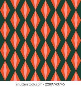 Rhombus geometric orange seamless pattern design with dark green background vector