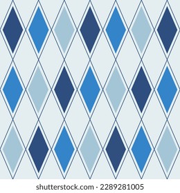 Rhombus geometric seamless pattern, Diamond check print in blue.