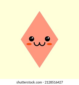 Rhombus. Geometry for kids. Geometric figure. Emotions. Development of children. Geometric shape with cute face. Kawaii.
