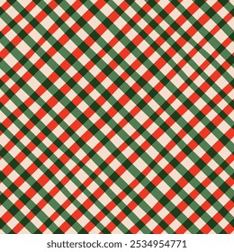 Rhombus Gingham pattern in Christmas colors. Hand drawn seamless texture from rhombus for plaid, tablecloths, clothes, shirts, dresses, wrapping paper, bedding, blankets, quilts