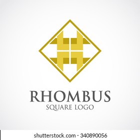 Rhombus of gold square abstract vector and logo design or template elegant business icon of company identity symbol concept