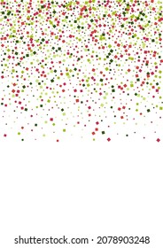 Rhombus Green Science Frame. Festive Confetti Wallpaper. Red Abstract Dot Mosaic. Geometric View Background.