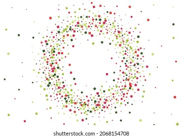 Rhombus Green Side Mosaic. Event Dot Wallpaper. Red Falling Geometric Texture. Square Explosion Frame.