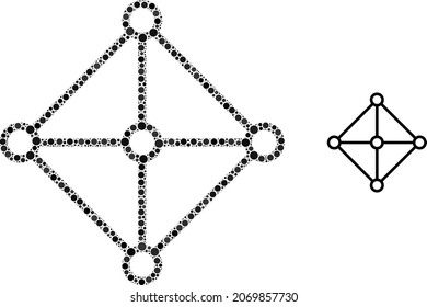 La rejilla del Rhombus centra el mosaico vectorial de puntos de círculo en diferentes tamaños y tonos de color. Los puntos de círculo se componen en la composición vectorial de los centros de rejilla del rhombus. Ilustración del vector abstracto.