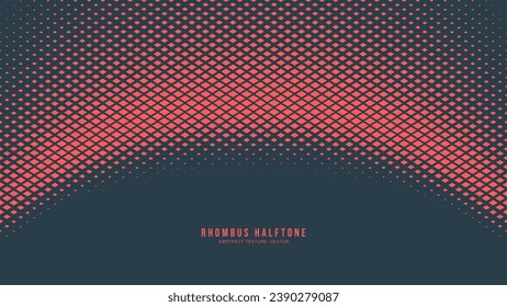 Rhombus Halftone Checkered Pattern Vector Curved Semi Circle Line Border Red Blue Abstract Background. Chequered Particles Subtle Texture Pop Art Graphic Design. Modern Half Tone Graphical Abstraction