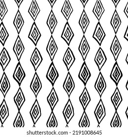 Patrón vectorial sin fisuras dibujado a mano por Rhombus. Dibujo geométrico de grunge. Pincel negro pinta formas abstractas de fondo. Textura de pincel de tinta.