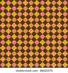 rhombus and hearts over brown background. vector