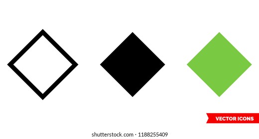 Rhombus icon of 3 types: color, black and white, outline. Isolated vector sign symbol.