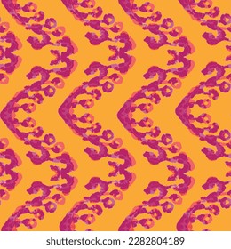 Rhombus Ikat Vector Pattern. Ogee Geometric Print. Wet Vintage Tie Dye Ornament. Vibrant Carpet Rug Chevron Motif.  Watercolor Batik Seamless Design. Red and Yellow Abstract Ethnic Kilim. 