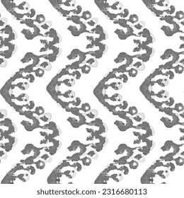Rhombus Ikat Vector Pattern. Ogee Geometric Print. Wet Vintage Tie Dye Ornament. Monochrome Black and White Watercolor Batik Seamless Design. Abstract Ethnic Kilim.  Vibrant Carpet Rug Chevron Motif. 