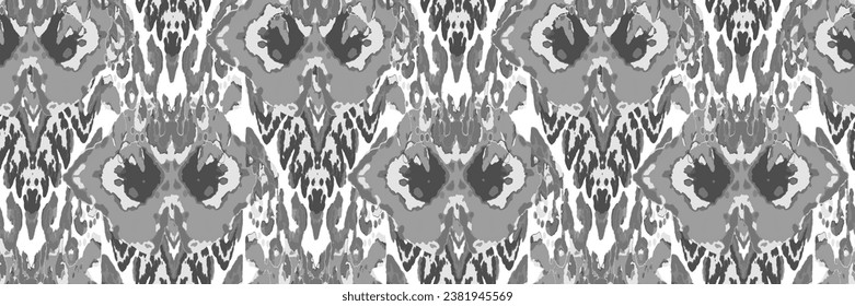 Rhombus Ikat Vector Pattern. Ogee Geometric Print. Abstract Ethnic Kilim.  Monochrome Black and White Wet Vintage Tie Dye Ornament. Vibrant Carpet Rug Chevron Motif.  Watercolor Batik Seamless Design.