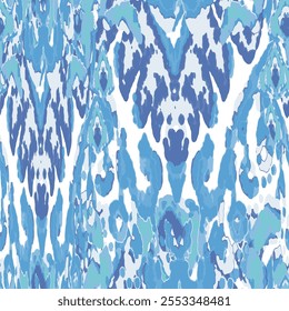 Motif D'Image vectorielle Ikat Rhombus. Impression géométrique Ogee. Abstrait Ethnique Kilim.  Vintage Tie Dye Ornament Humide. Tapis Vibrant Motif Chevron.  Aquarelle Batik Design harmonieux. Bleu et indigo