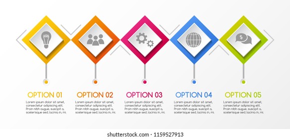 Rhombus infographic with business icons. Vector.