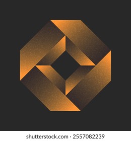 Rhombus logo geometric 3d shape abstract dark yellow gradient, impossible object design with noise texture effect on black background.