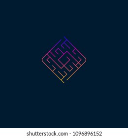 Rhombus maze icon. Labyrinth logo design. Brain teaser game sign