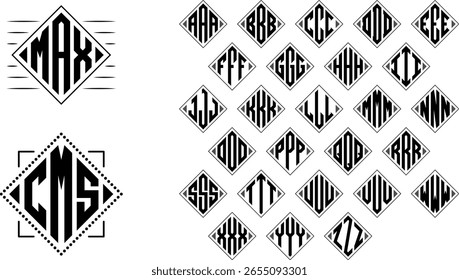 Rhombus Monogramm Buchstabe 3 Alphabet Schriftart. Ein modernes, sauberes Vektorlogo mit kräftiger Typografie, ideal für Branding, Sicherheit und technische Identität. Starkes, elegantes und minimales Design-Konzept.