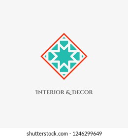 Rhombus mosaic emblem. Vector sign with geometric ornament for interior and decor logo design
