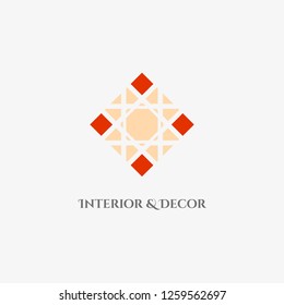 Rhombus mosaic emblem. Vector sign with geometric ornament for interior and decor logo design